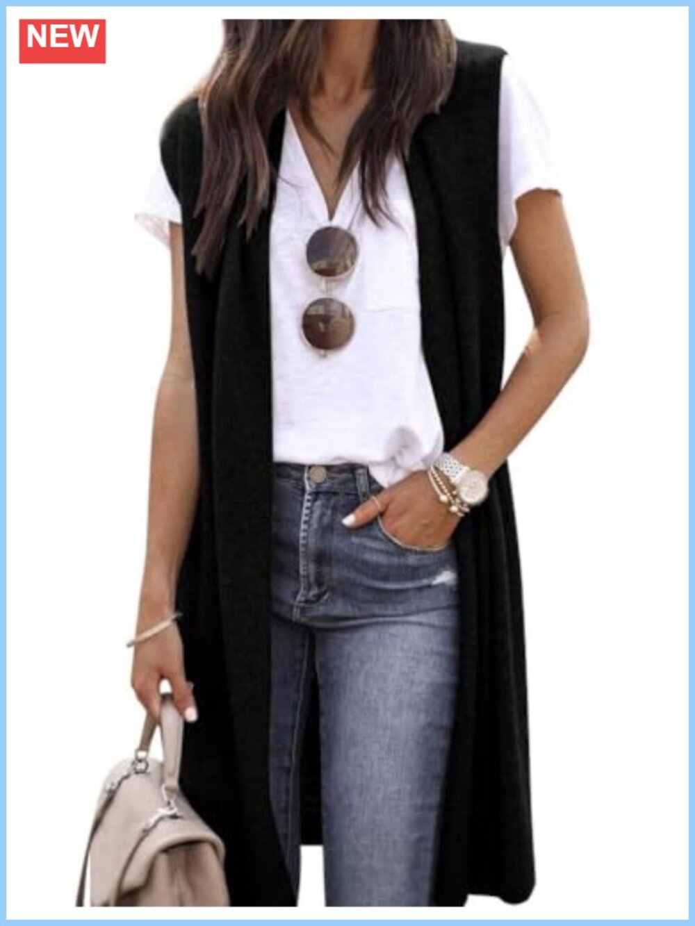 Sleeveless Knit Duster Cardigan Vest Open Front Layer